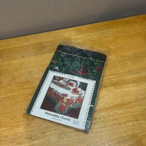 Bardwil Linens Poinsettia Classic Christmas Tablecloth 60x102 Oblong Green Red